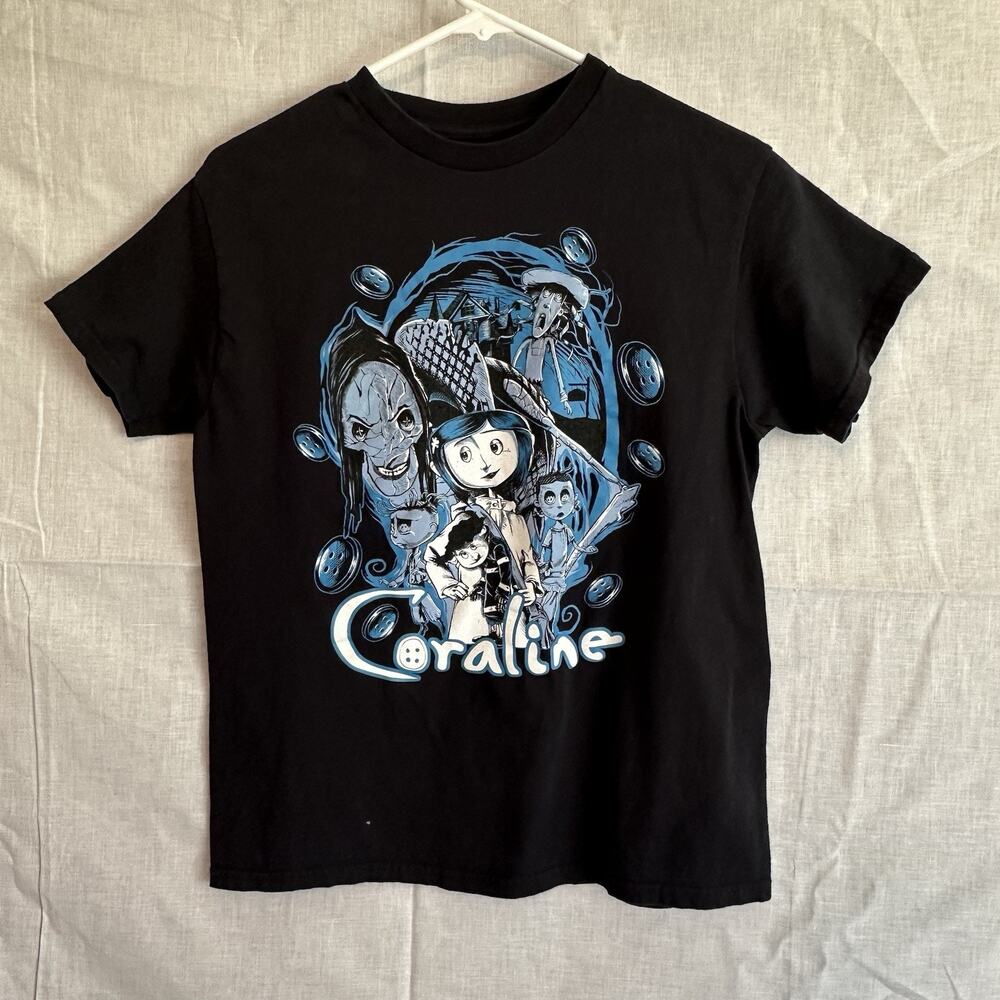 Coraline Movie Graphic TShirt Unisex Medium Black Laika Horror Fantasy Cotton